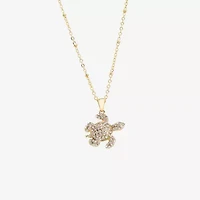 Silver Reflections Turtle Womens Crystal 14K Gold Over Brass 16 Inch Pendant Necklace