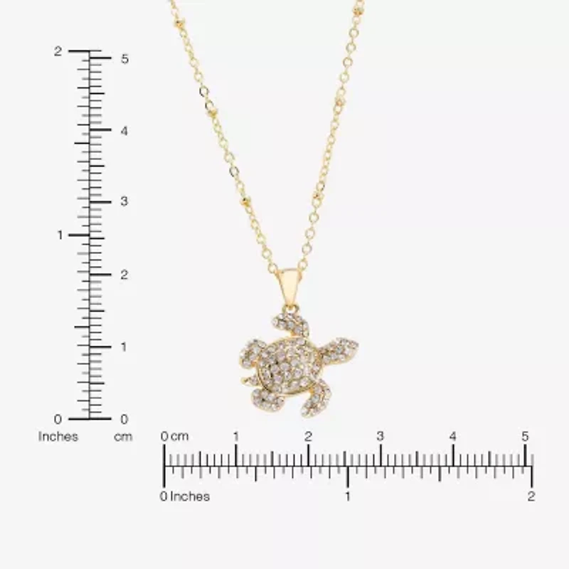 Silver Reflections Turtle Womens Crystal 14K Gold Over Brass 16 Inch Pendant Necklace