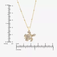 Silver Reflections Turtle Womens Crystal 14K Gold Over Brass 16 Inch Pendant Necklace