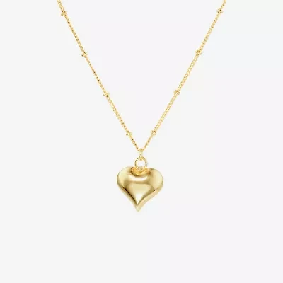 Silver Reflections Womens 14K Gold Over Brass Heart 16 Inch Pendant Necklace