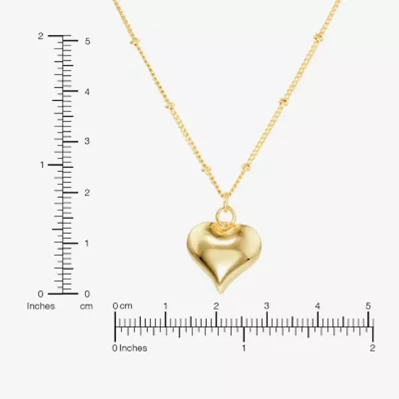 Silver Reflections Womens 14K Gold Over Brass Heart 16 Inch Pendant Necklace