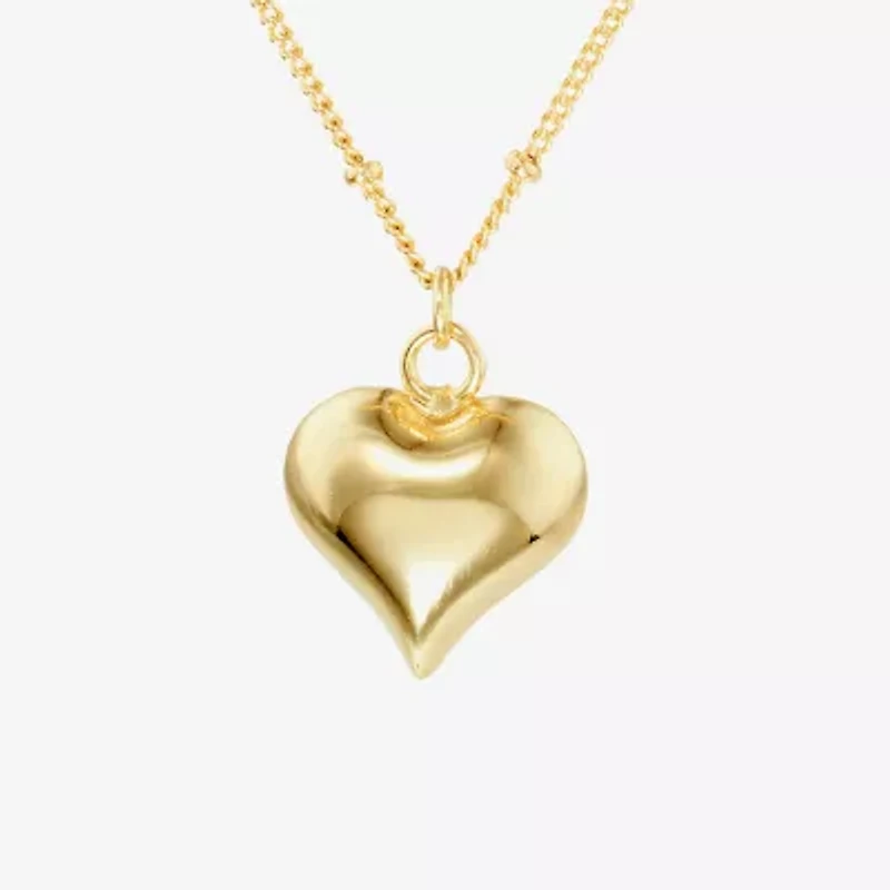 Silver Reflections Womens 14K Gold Over Brass Heart 16 Inch Pendant Necklace