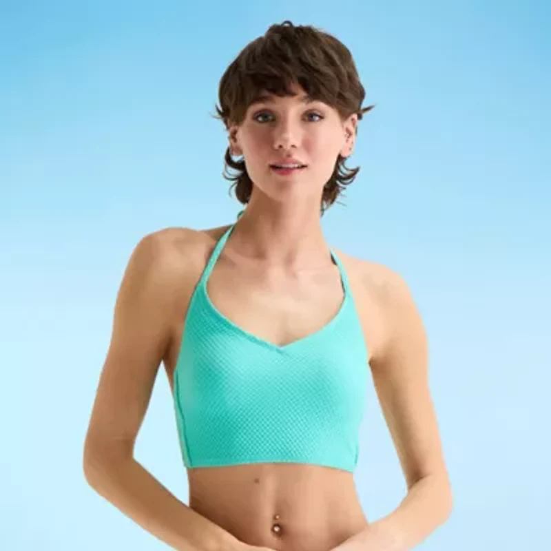 Arizona Womens Adjustable Straps Textured Juniors Bikini Halter Swimsuit Top