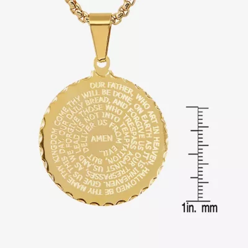 Steeltime Lord's Prayer Mens 18K Gold Over Stainless Steel Round Pendant Necklace