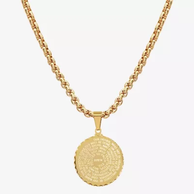 Steeltime Lord's Prayer Mens 18K Gold Over Stainless Steel Round Pendant Necklace