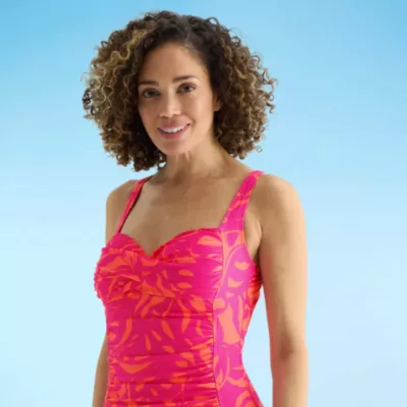 Liz Claiborne Womens Adjustable Features Tropical Leaf One Piece Swimsuit