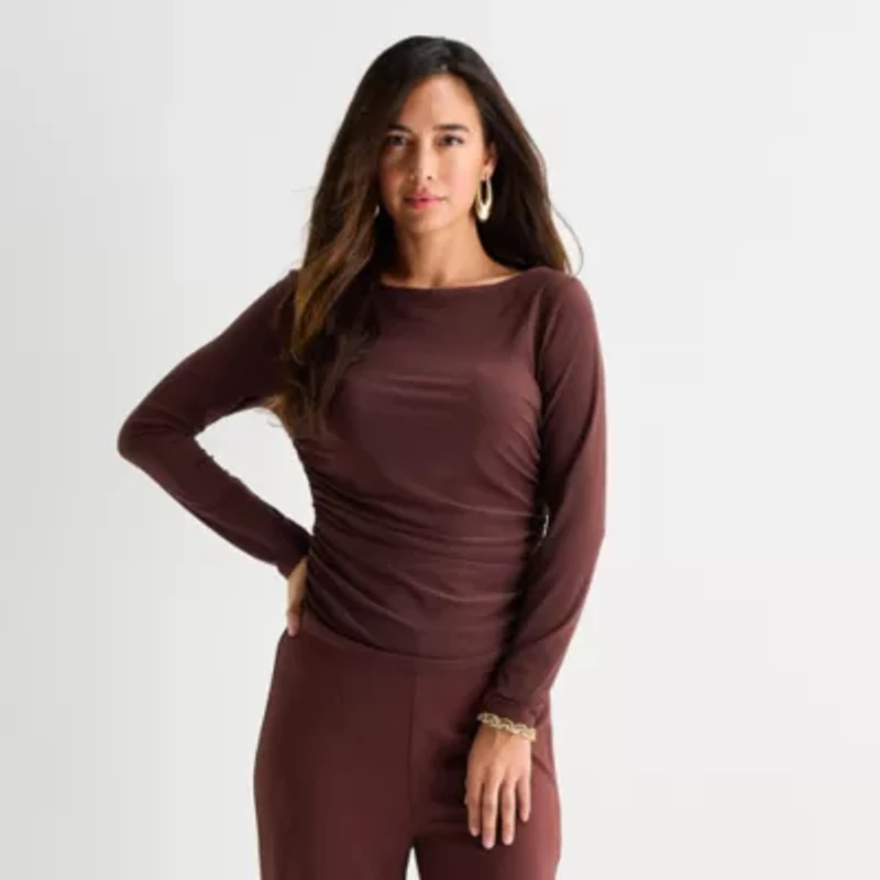 Bold Elements Womens Boat Neck Long Sleeve Blouse