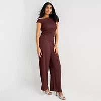 Bold Elements Womens Asymmetrical Neck Short Sleeve Blouse