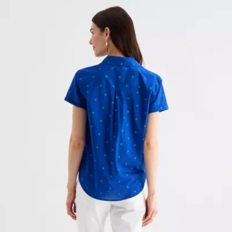 St. John's Bay Womens Short Sleeve Regular Fit Button-Down Shirt