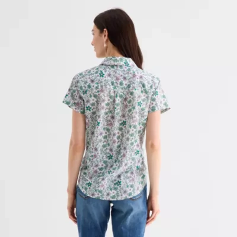 St. John's Bay Womens Short Sleeve Regular Fit Button-Down Shirt