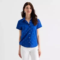 St. John's Bay Womens Short Sleeve Regular Fit Button-Down Shirt
