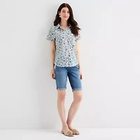 St. John's Bay Womens Short Sleeve Regular Fit Button-Down Shirt