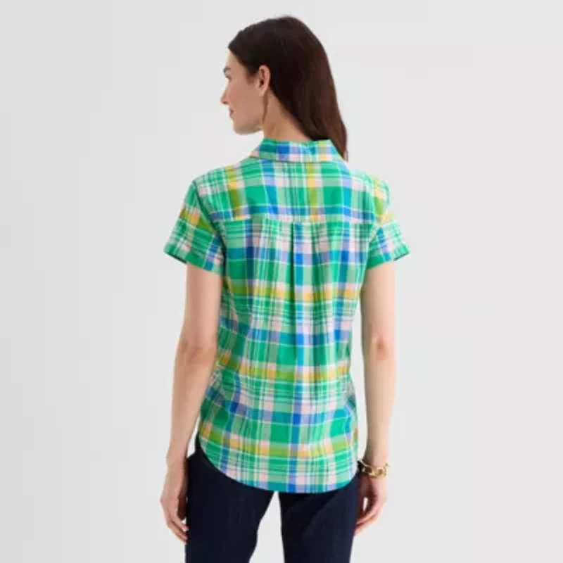 St. John's Bay Womens Short Sleeve Regular Fit Button-Down Shirt