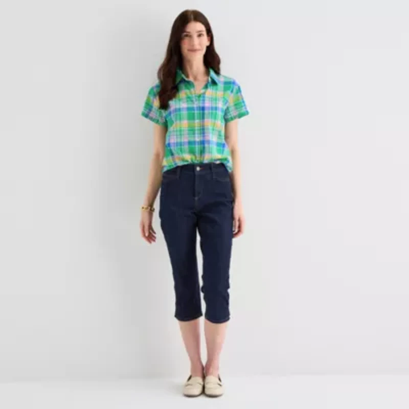 St. John's Bay Womens Short Sleeve Regular Fit Button-Down Shirt