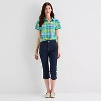 St. John's Bay Womens Short Sleeve Regular Fit Button-Down Shirt