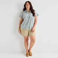 St. John's Bay Womens Plus Roll Short Sleeve Regular Fit Button-Down Shirt