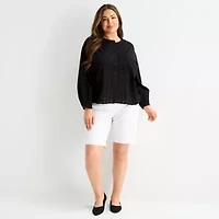 Liz Claiborne Womens Plus Crew Neck Long Sleeve Blouse