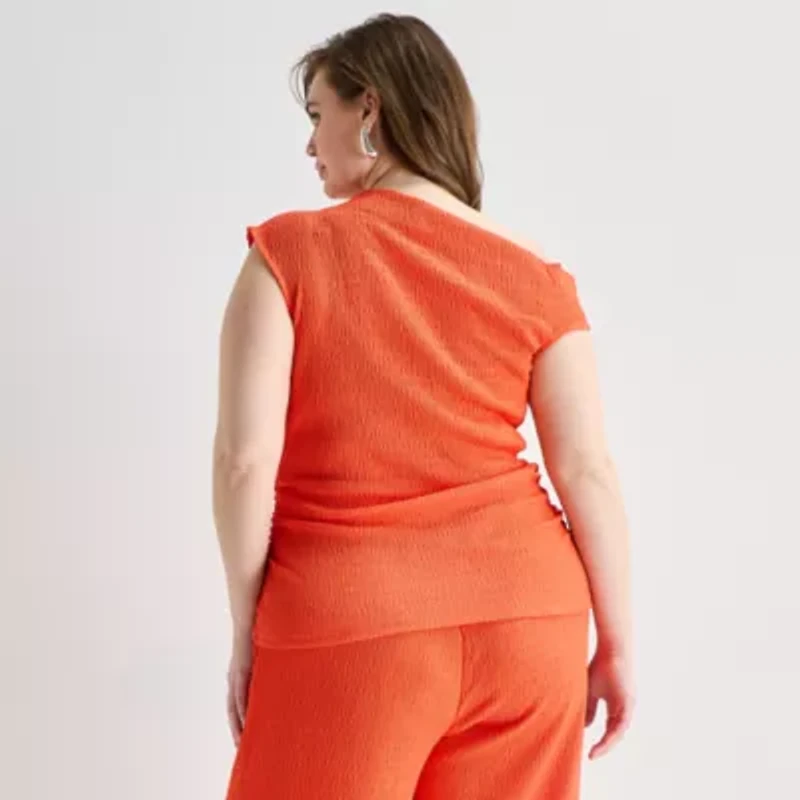 Bold Elements Womens Plus Asymmetrical Neck Short Sleeve Blouse