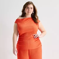 Bold Elements Womens Plus Asymmetrical Neck Short Sleeve Blouse