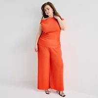 Bold Elements Womens Plus Asymmetrical Neck Short Sleeve Blouse