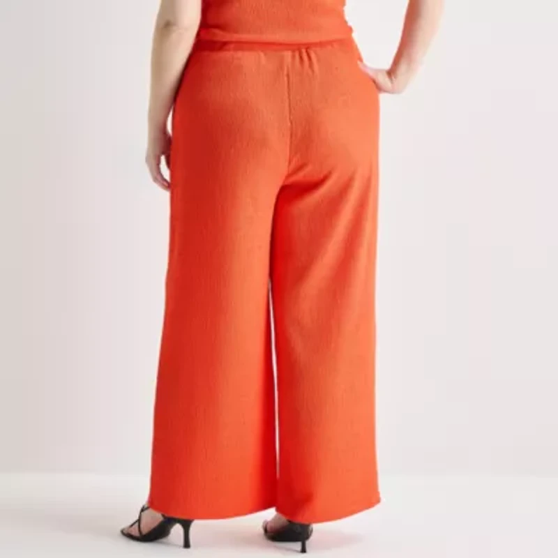 Bold Elements Womens Plus Wide Leg Mid Rise Pull-On Pant