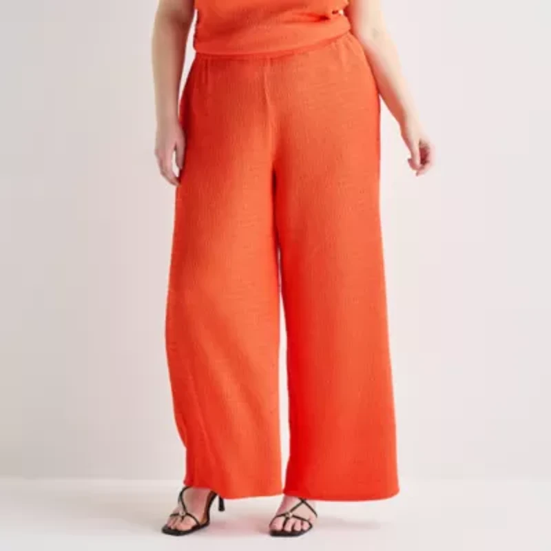 Bold Elements Womens Plus Wide Leg Mid Rise Pull-On Pant