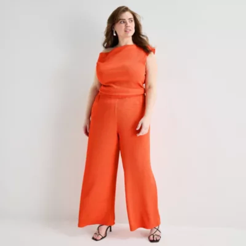 Bold Elements Womens Plus Wide Leg Mid Rise Pull-On Pant