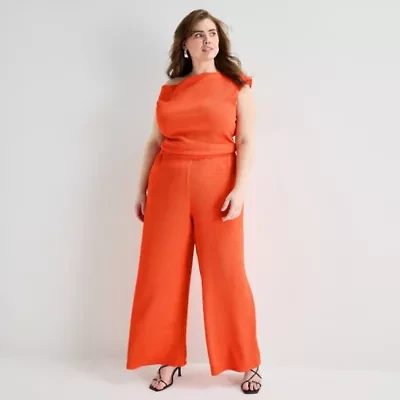 Bold Elements Womens Plus Wide Leg Mid Rise Pull-On Pant