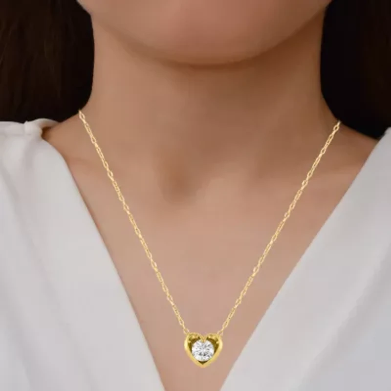 I/I2 Womens 1/2 CT. T.W. Lab Grown White Diamond 14K Gold Over Silver Heart 18 Inch Pendant Necklace