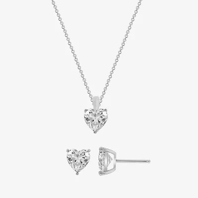 Diamonart Womens Cubic Zirconia Sterling Silver Heart 2-pc. Jewelry Set