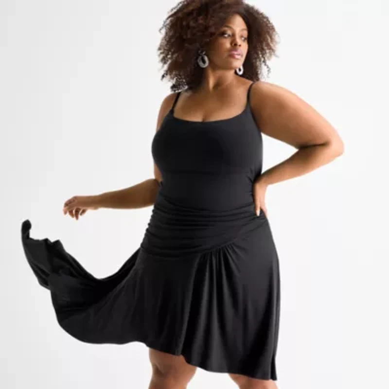 Ashley Graham Womens Plus High-Low Fit + Flare Dress