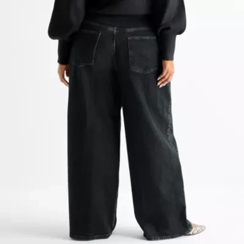 Ashley Graham Slouchy Womens Plus High Rise Wide Leg Jean