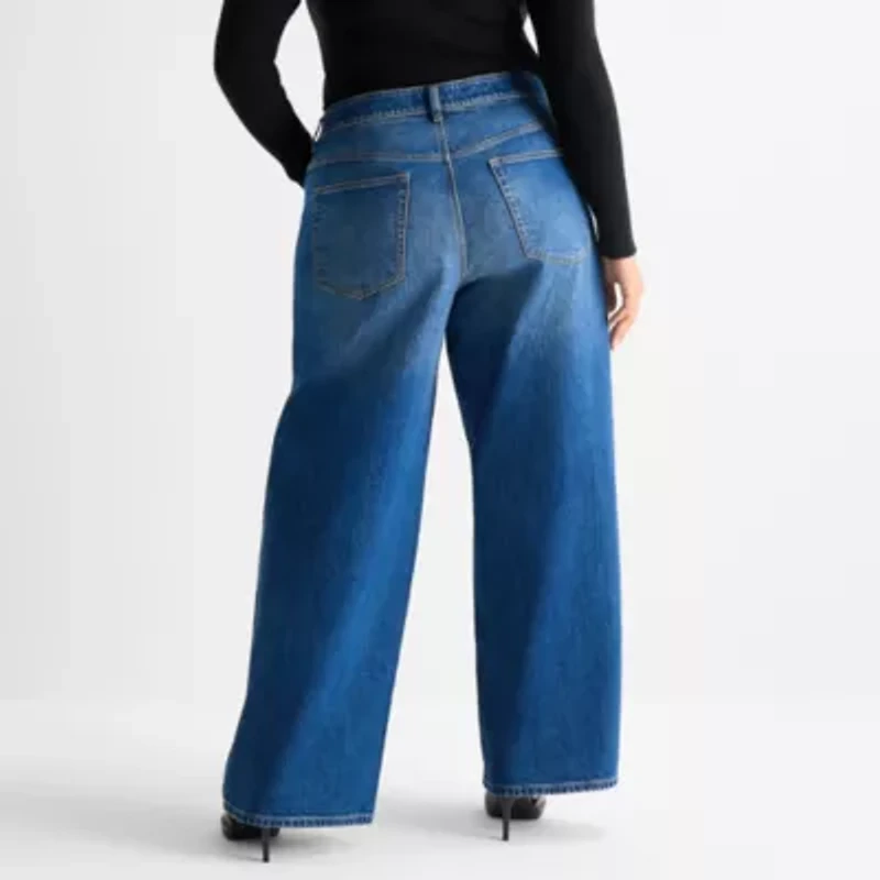 Ashley Graham Slouchy Womens Plus High Rise Wide Leg Jean
