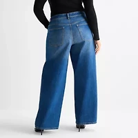 Ashley Graham Slouchy Womens Plus High Rise Wide Leg Jean