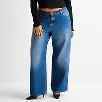 Ashley Graham Slouchy Womens Plus High Rise Wide Leg Jean
