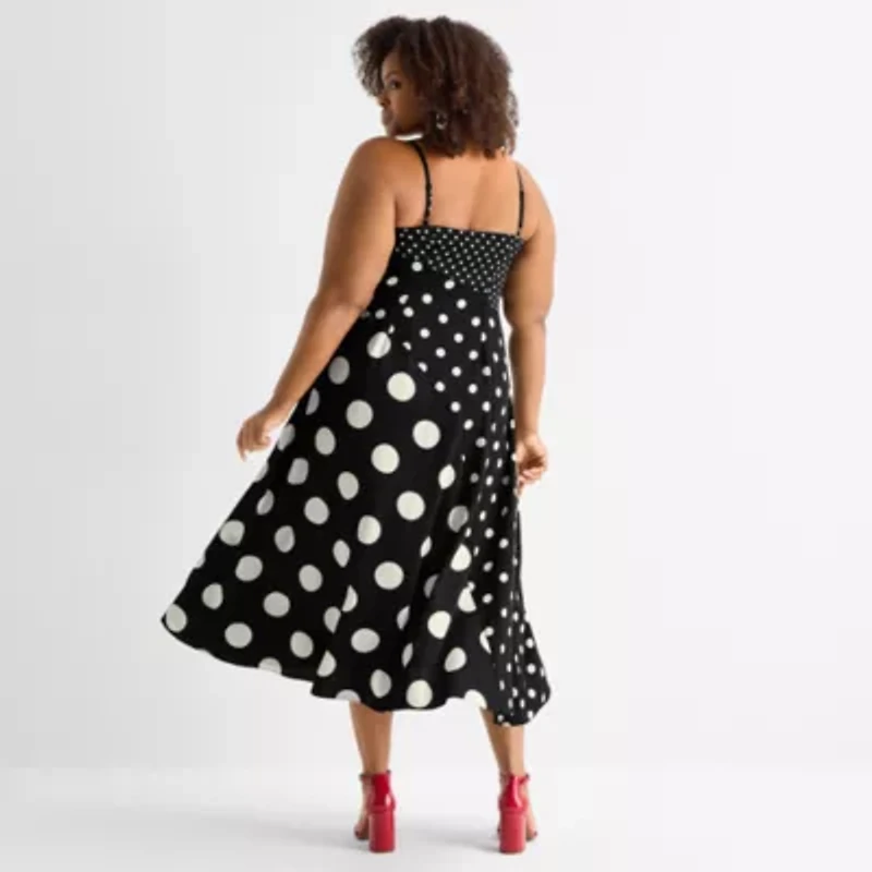 Ashley Graham Womens Plus Print Mix Slip Dress