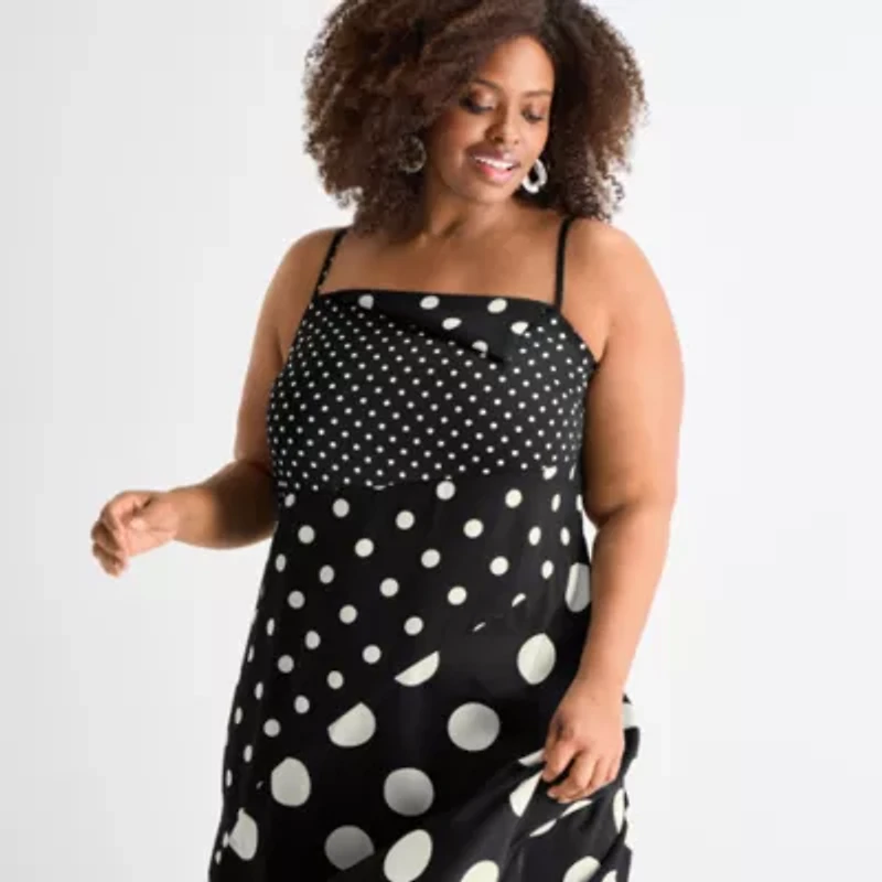 Ashley Graham Womens Plus Print Mix Slip Dress