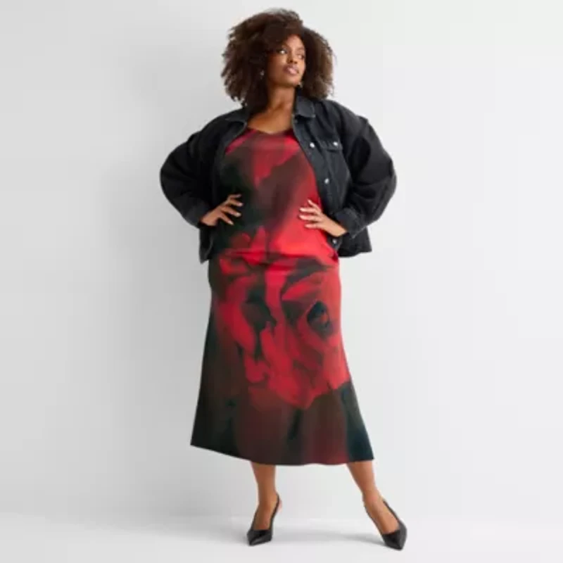 Ashley Graham Womens Satin Slip Dress