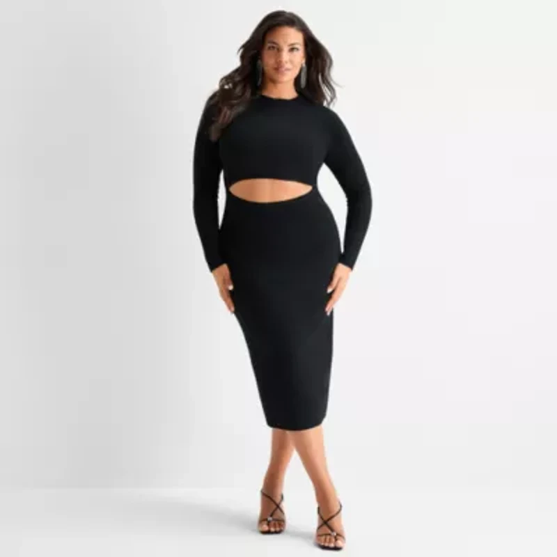 Ashley Graham Womens Plus RibCutout Dress