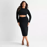 Ashley Graham Womens Plus RibCutout Dress