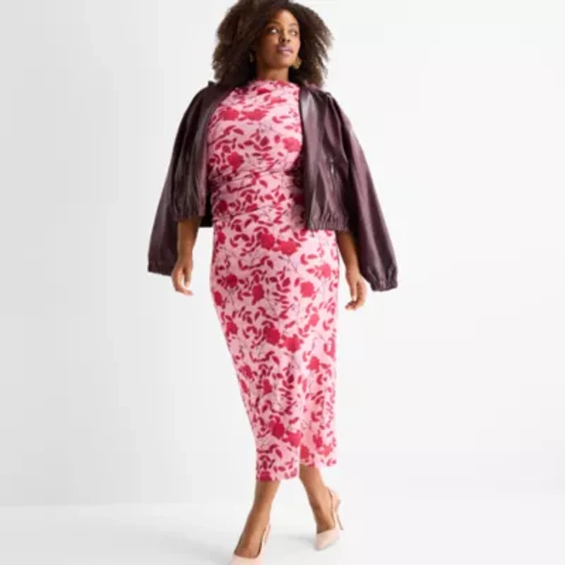 Ashley Graham Womens Plus Sleeveless Mesh Maxi Dress