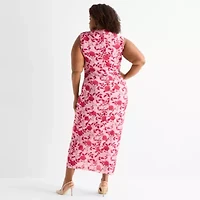 Ashley Graham Womens Plus Sleeveless Mesh Maxi Dress