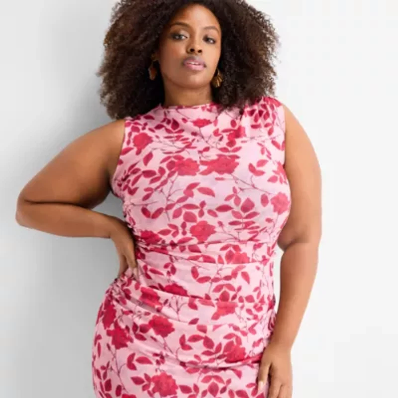 Ashley Graham Womens Plus Sleeveless Mesh Maxi Dress