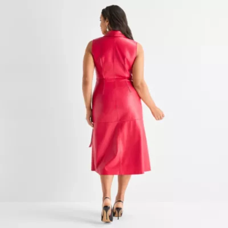 Ashley Graham Faux Leather Wrap Dress