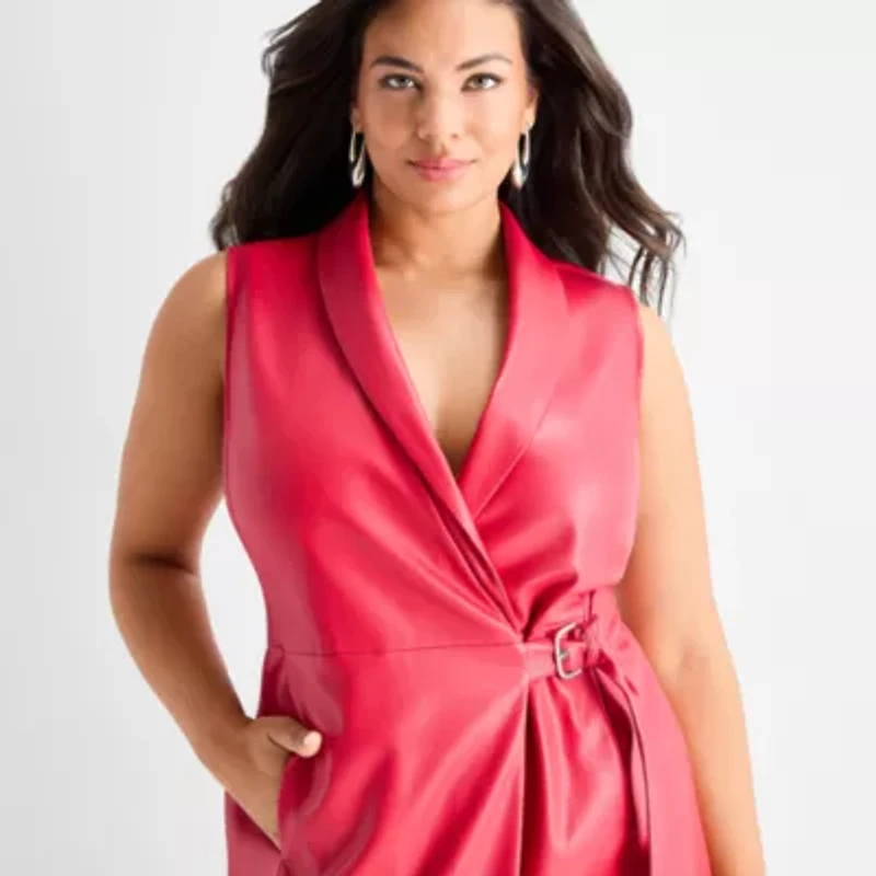 Ashley Graham Faux Leather Wrap Dress