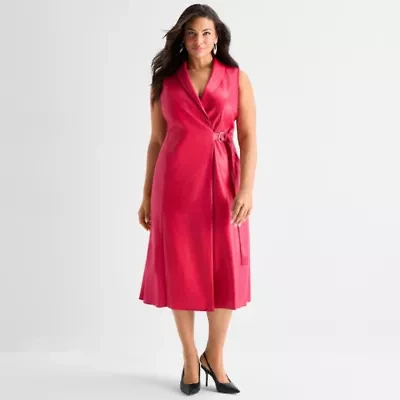Ashley Graham Faux Leather Wrap Dress