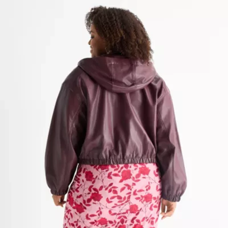 Ashley Graham Womens Plus Cropped Bomber Jacket