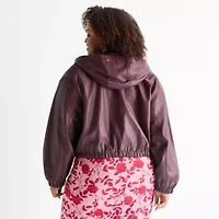 Ashley Graham Womens Plus Cropped Bomber Jacket