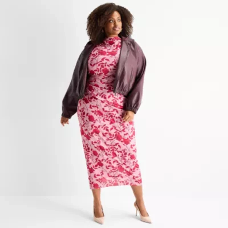 Ashley Graham Womens Plus Cropped Bomber Jacket