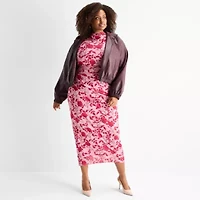 Ashley Graham Womens Plus Cropped Bomber Jacket